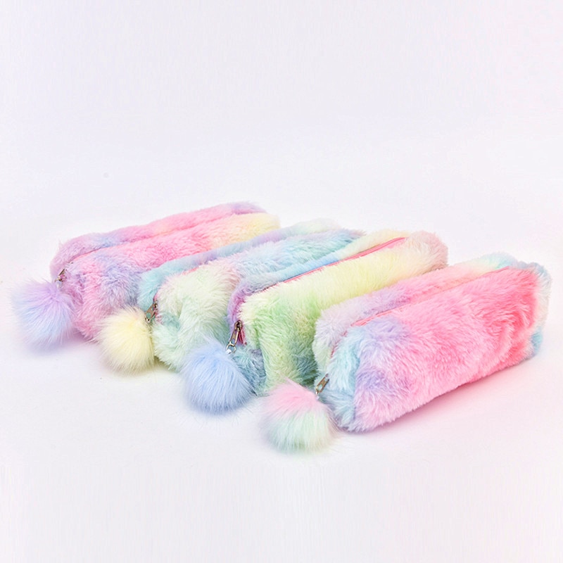 Kawaii Creatieve Etui Kleurverloop Leuke Meisje Pluche Achthoekige Pen Zak Meisje Student Eenvoudige Opbergtas