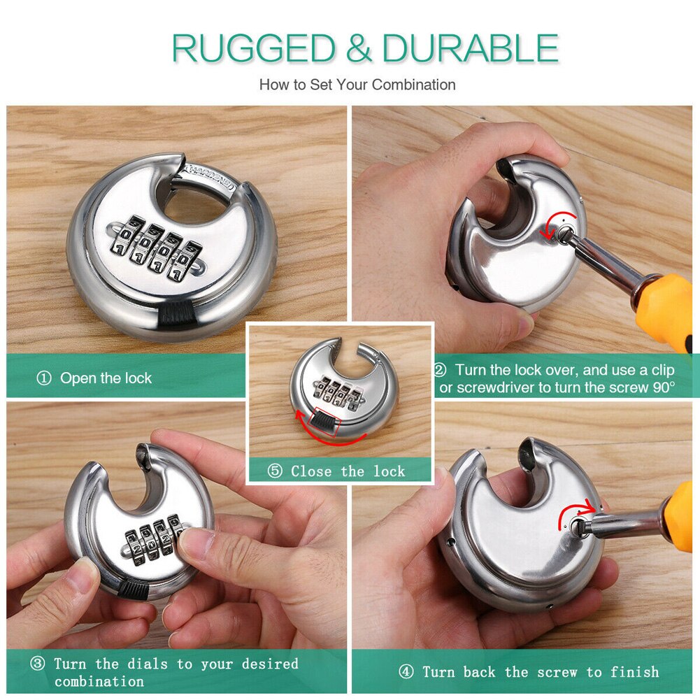 Heavy Duty 4-digit Combination Padlock Weatherproof Outdoor Security Travel
