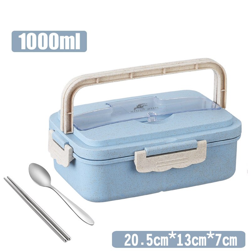 MICCK Draagbare Bento Box Voor Kinderen Lekvrij Voedsel Container Lunchbox Voor Picknick Tarwe Stro Voedsel Container Keuken Accessoires: B Blue