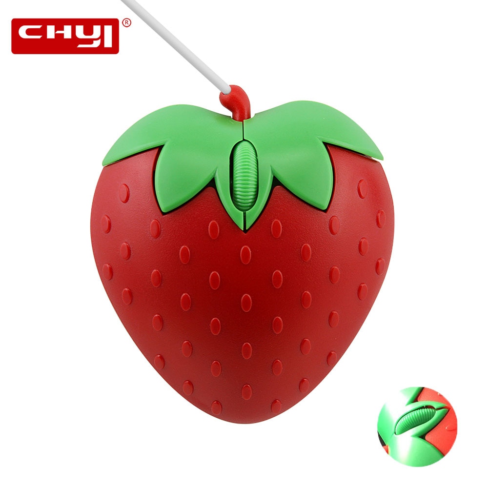 CHYI Mini Wired Computer Mouse Strawberry Cute Usb Optical PC Mause 3D Cartoon Lovely Laptop Mice For Kid Girls