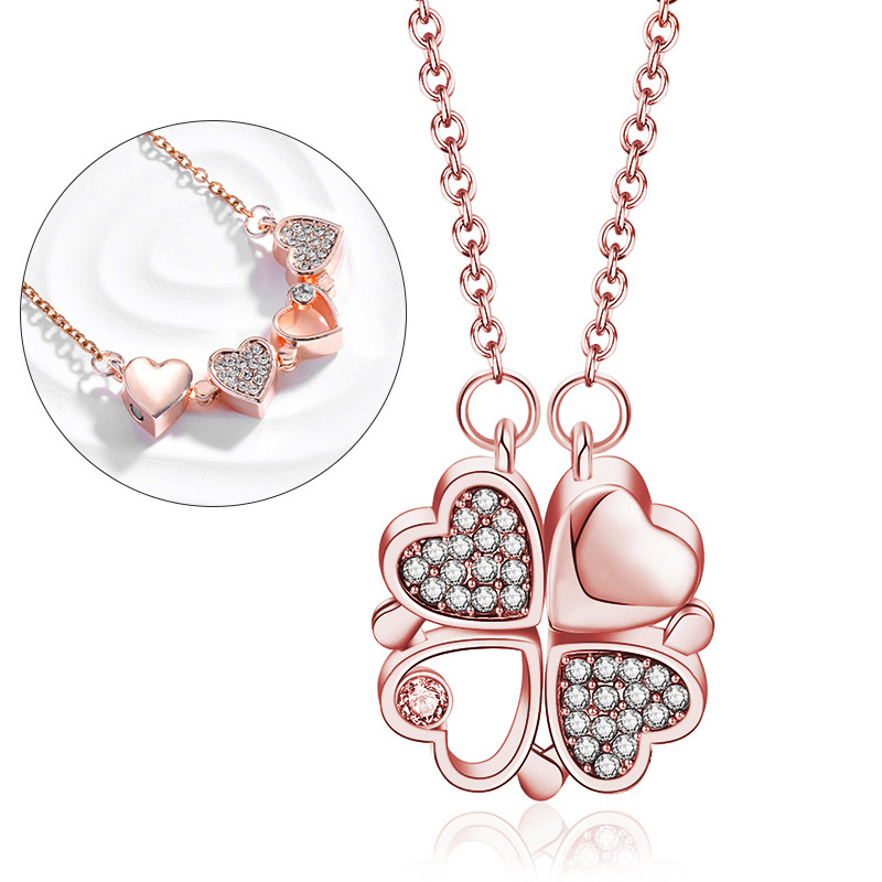 316L Aço Inoxidável Amor Colar Pingente Magnético para Mulheres Colar Trevo Em Forma De Coração Clover Colar Pingente Presente Da Jóia: Dourado