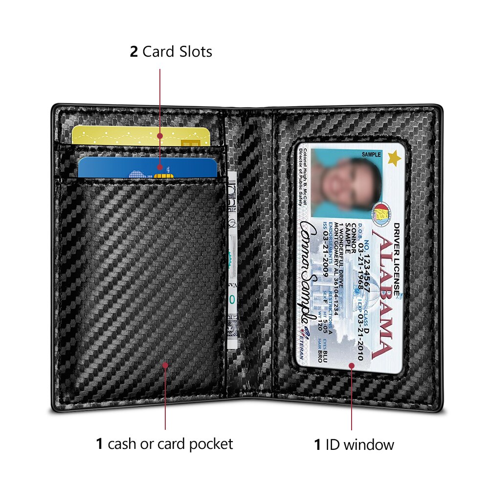 NewBring porte-monnaie porte-carte d'identité en Fiber de carbone noir pour hommes