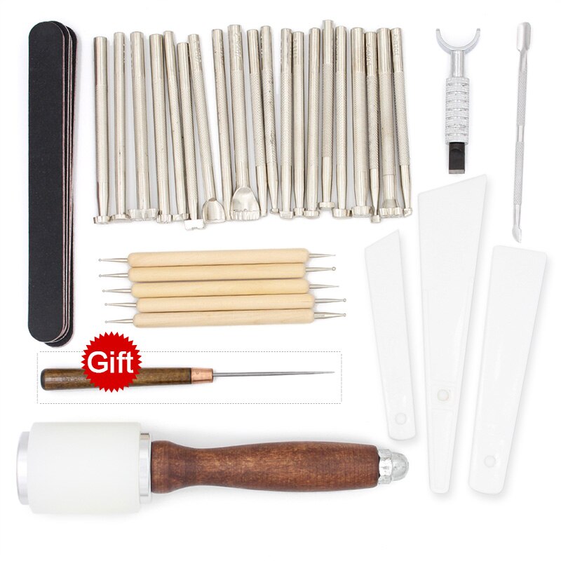 Leather Craft Tools Punching Hole Cutting Knife Suture Needle Basic Hand Stitching Sewing Tools, Manual Peeling Edge Process: Set 13