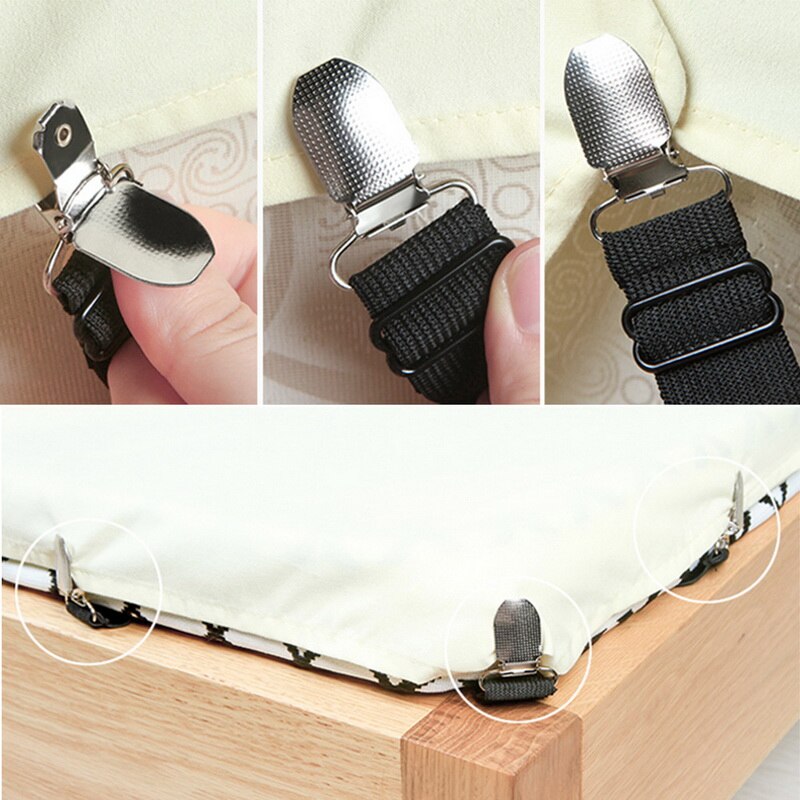 4Pcs Grippers Suspender Cord Hook Loop Clasps Adjustable Elastic Mattress Cover Adjustable Bed Sheet Fasteners Straps 35