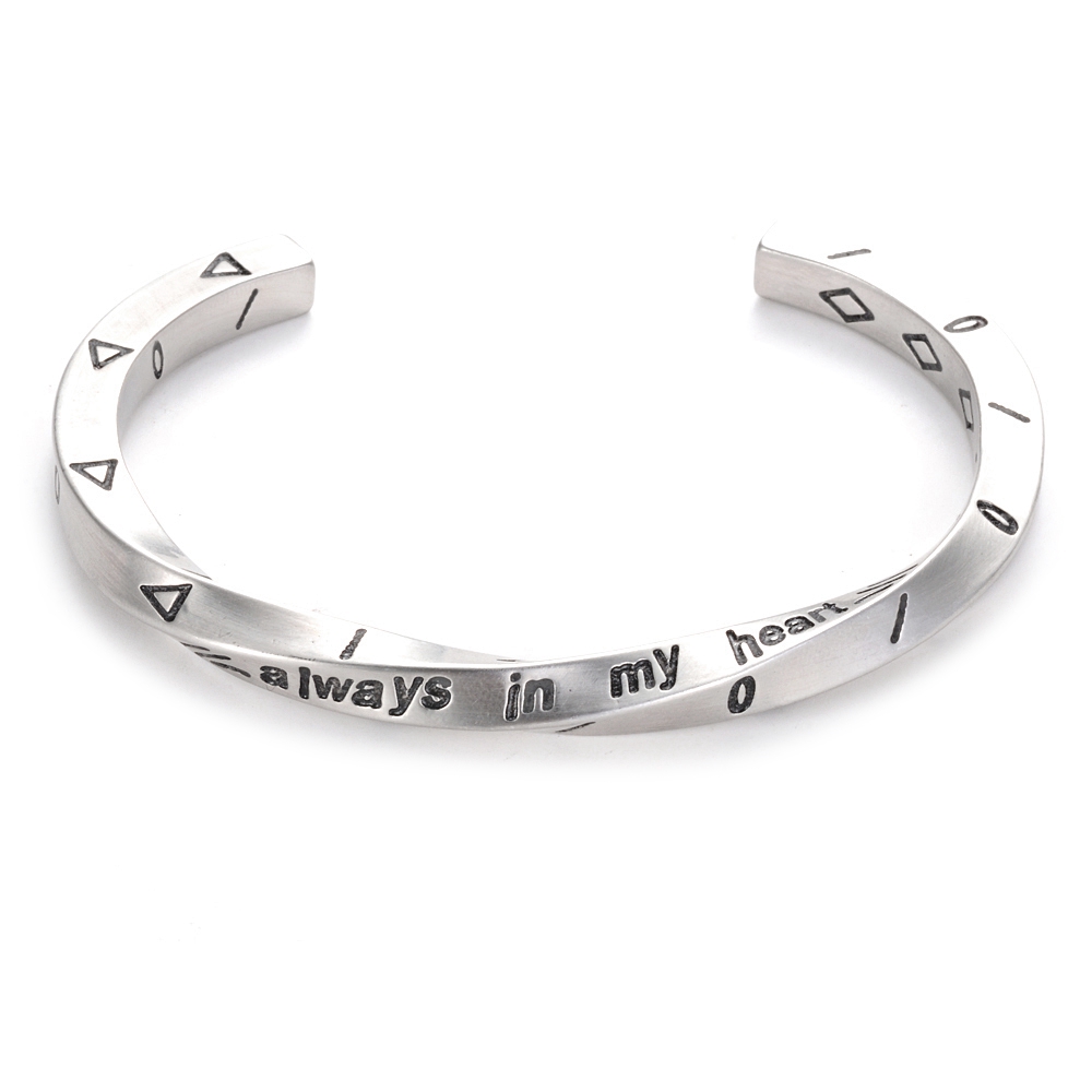 Couple en acier titane amour Viking Bracelet de guerre toujours dans mon coeur VIKING bracelet torsion Bracelet de manchette pour hommes bijoux: Silver