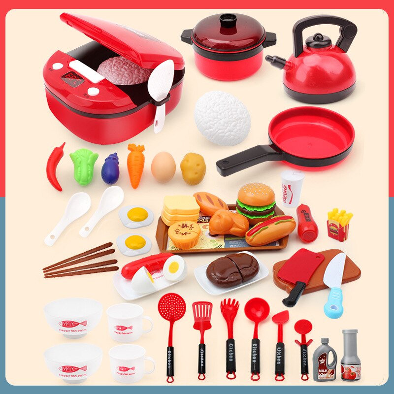 Children Play House Kitchen Toys Simulation Kitchenware Early Education Learning Kit Girl Cooking Rice Cooker Toy Kid's Kitchen: 38 15