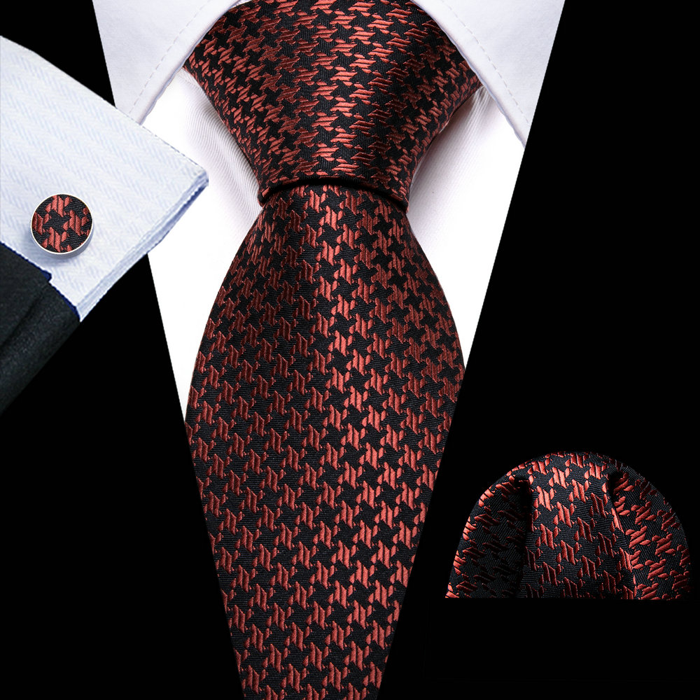 Corbatas de seda rojas y azules para hombre, conjunto de gemelos cuadrados de bolsillo de Cachemira Jacquard, a la , para novio, boda, , negocios, Barry.Wang, novedad: Rojo