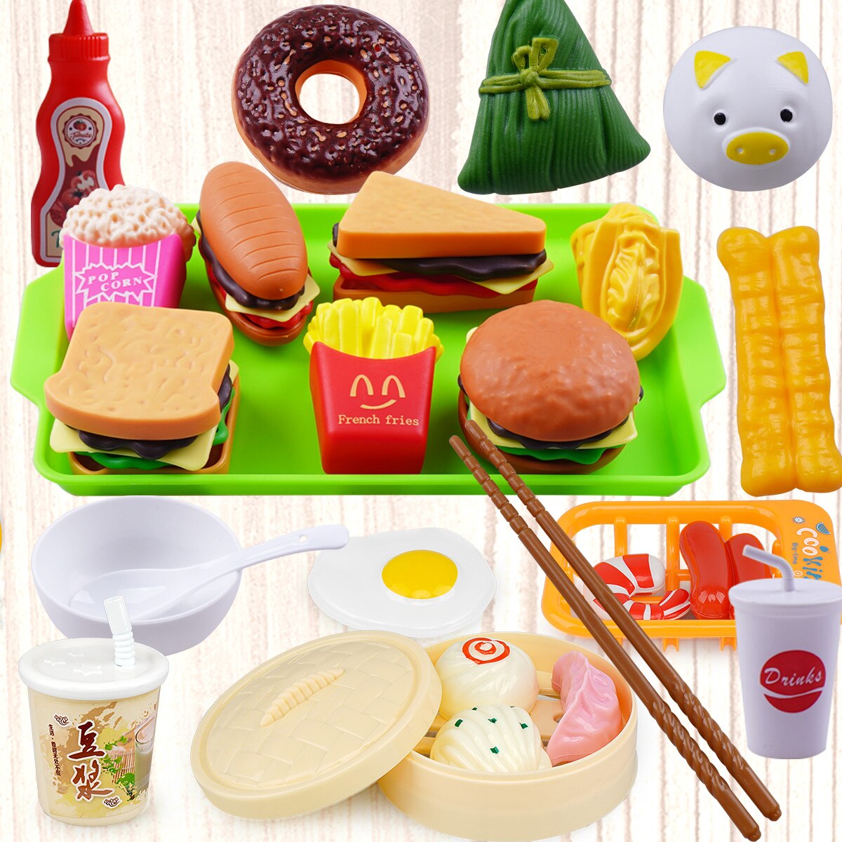 Kid's Kitchen Set Girls Toys Fast Food Pretend Play Cooking Games Miniature Foods Toy Dishes Products For Children