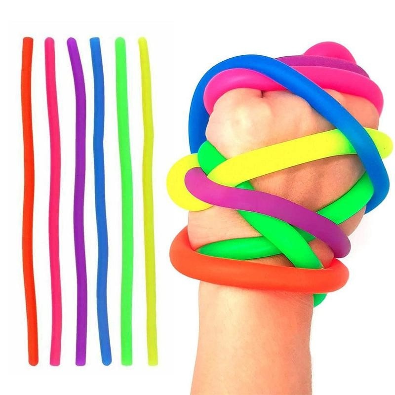 4 pz/lotto TPR morbido Anti Stress corda giocattoli Fidget Noodle Stretch/Pull/Twirl/Wrap/Squeeze Toy Neon imbragature fai da te corda lavorata a mano