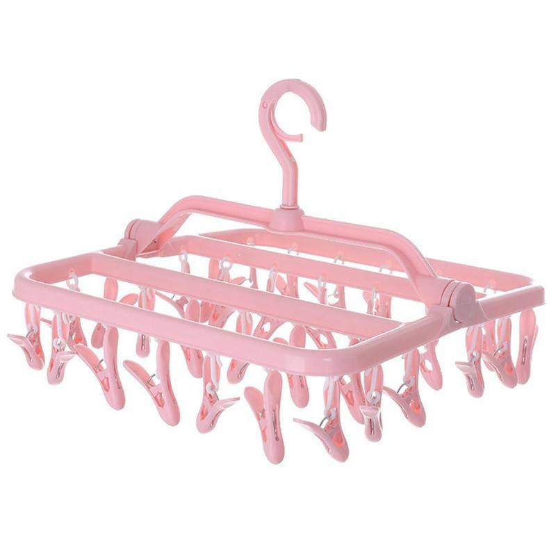 Opvouwbaar Multi Clip Hanger Plastic Huishoudelijke Winddicht Clip Sokken Ondergoed Multi-Poort Ondersteuning Hangers Voor Kleding Thuis: Roze