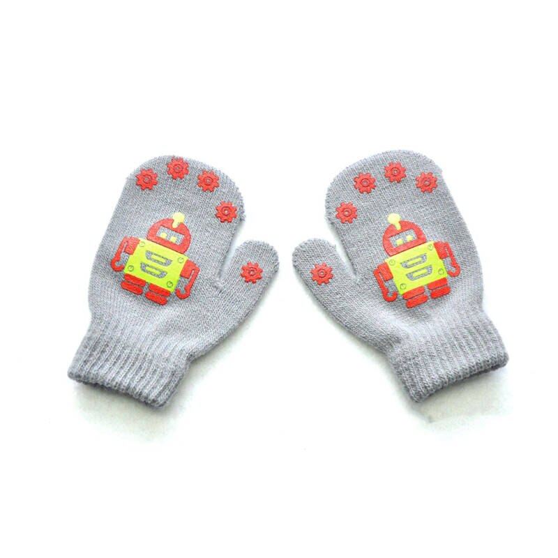 Balleenshiny Kinderen Winter Warm Koud Baby Handschoenen Schattige Kleine Robot Patroon Afdrukken Antislip Gebreide Kids Handschoenen Jongen meisjes: GRAY