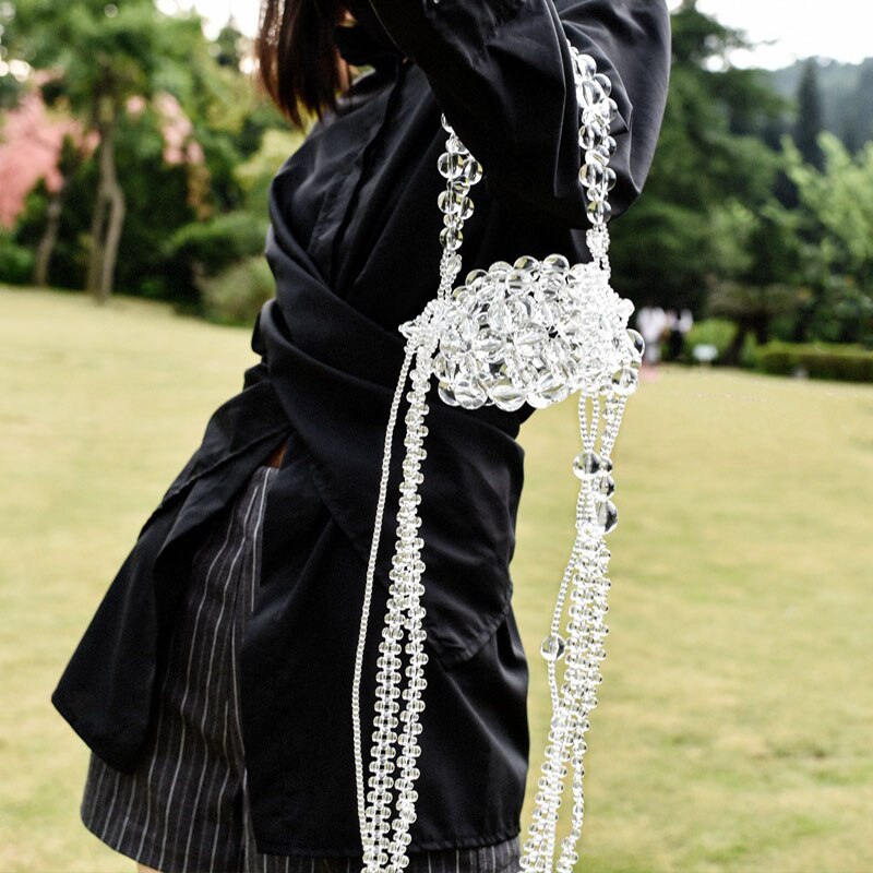 Transparent Shell Bag Independent Lipstick Bag Size Beads Handmade Mini Bead Bag (Three Shoulder Straps + One Hand Strap)