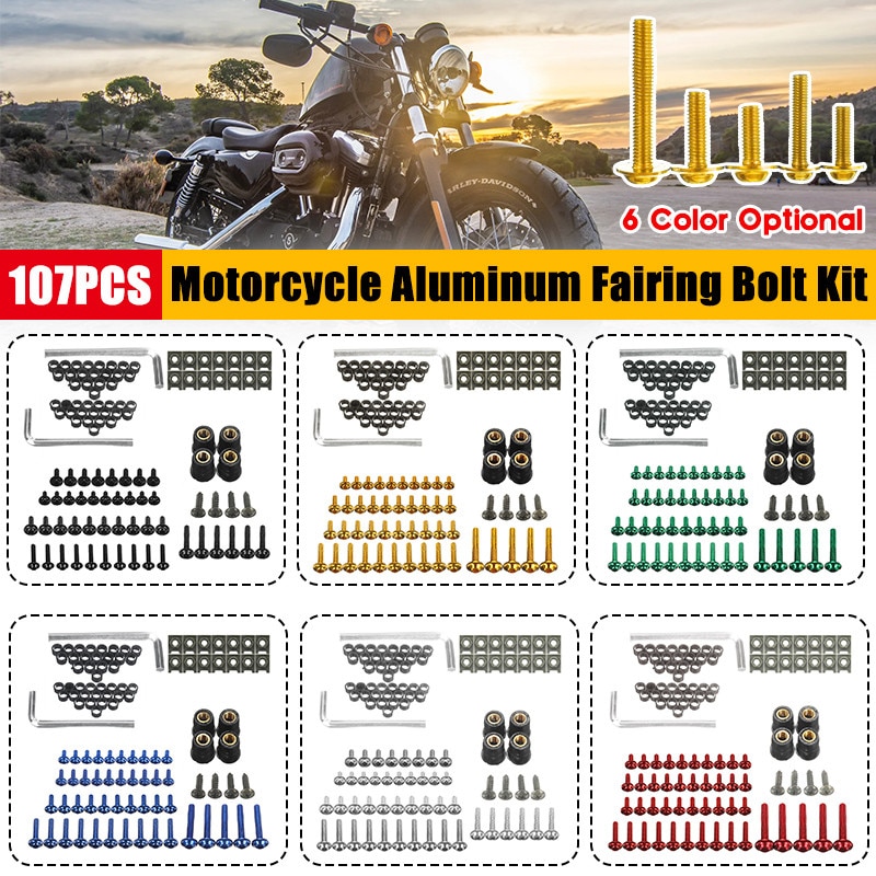 107Stck Universal- Motorrad Verkleidung Körper Schrauben Bausatz Verschluss Clips Schraube Muttern Für Kawasaki für Suzuki für Yamaha ect