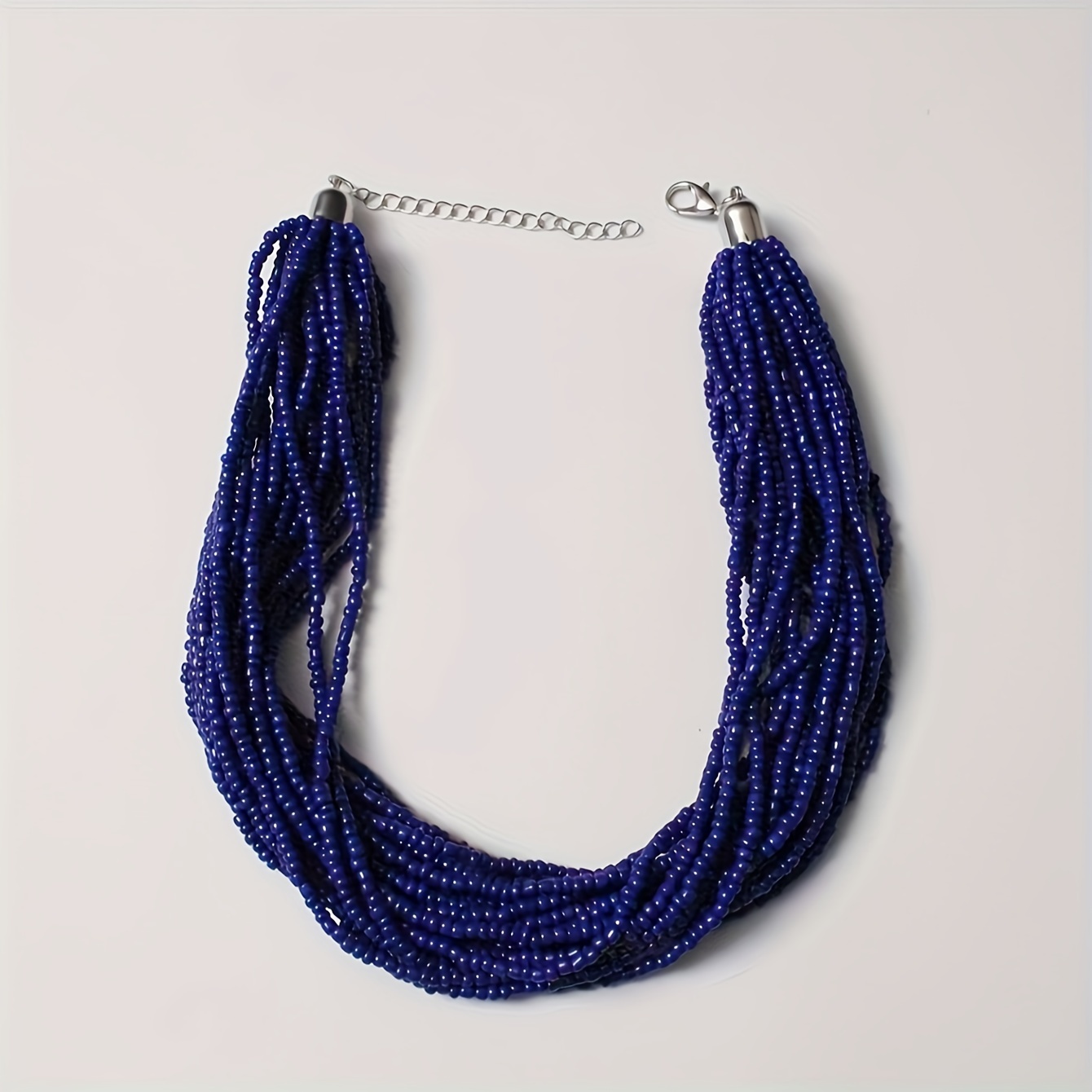 Vibrante collana bohéaspetto con perline di vetro multifilo - Chiusura a catena regolabile, perfetta per tutti i giorni e le occasioni: Acciaio di colore