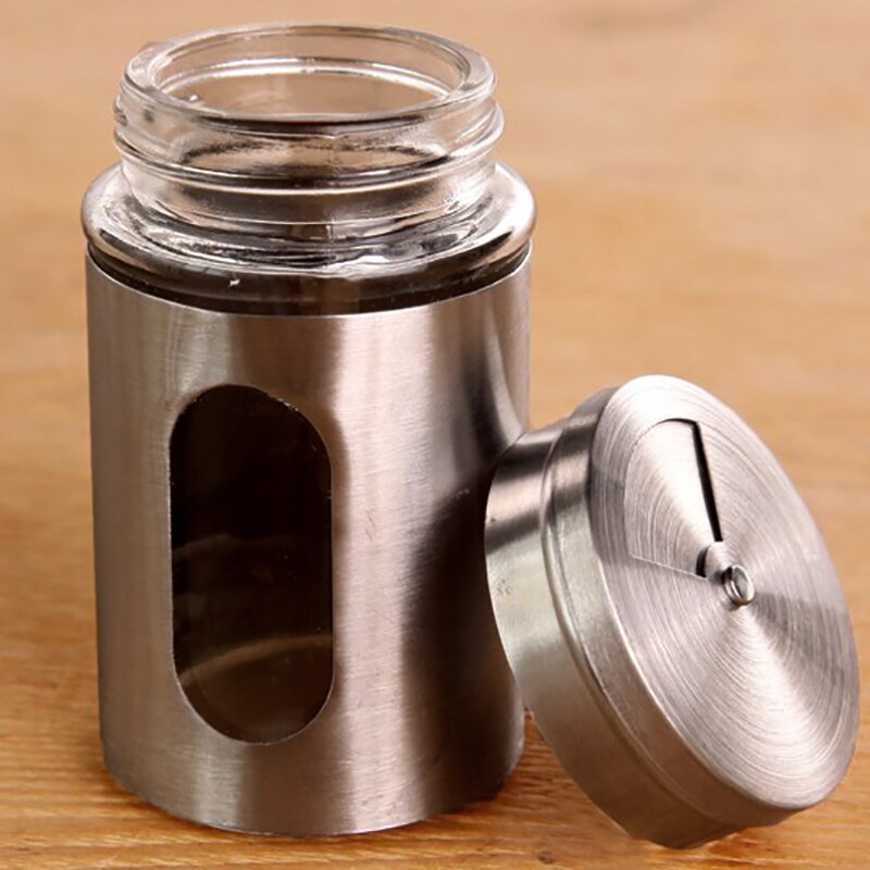 Stainless Steel Lid Condiment Pot Seasoning Bottle Glass Kitchen Supplies And Materials Saltcellar Rotational Regulation