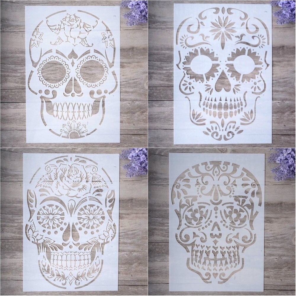 A4 Skull Stencils for Painting on Wood,Fabric,Paper,Airbrush,Walls Art Scrapbooking Stamping Album Embossing Paper Cards