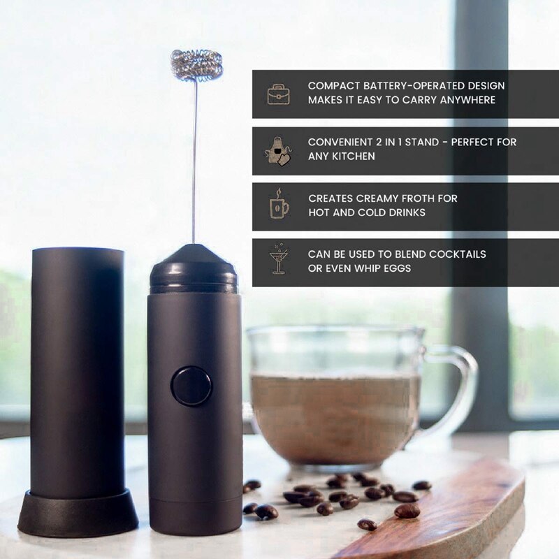 Mini-handmelkopschuimer - op batterijen werkende elektrische schuimmaker | inclusief keukenstandaard, latte-melkklopper, koffiemixer