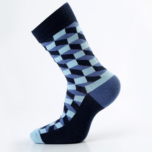 5 paar/partij Gekamd Katoen Heren Sokken Gelukkig Compressie Sokken Kleurrijke Diamant Grappig Jurk Sokken Mannen Big Size 39-46: dark blue