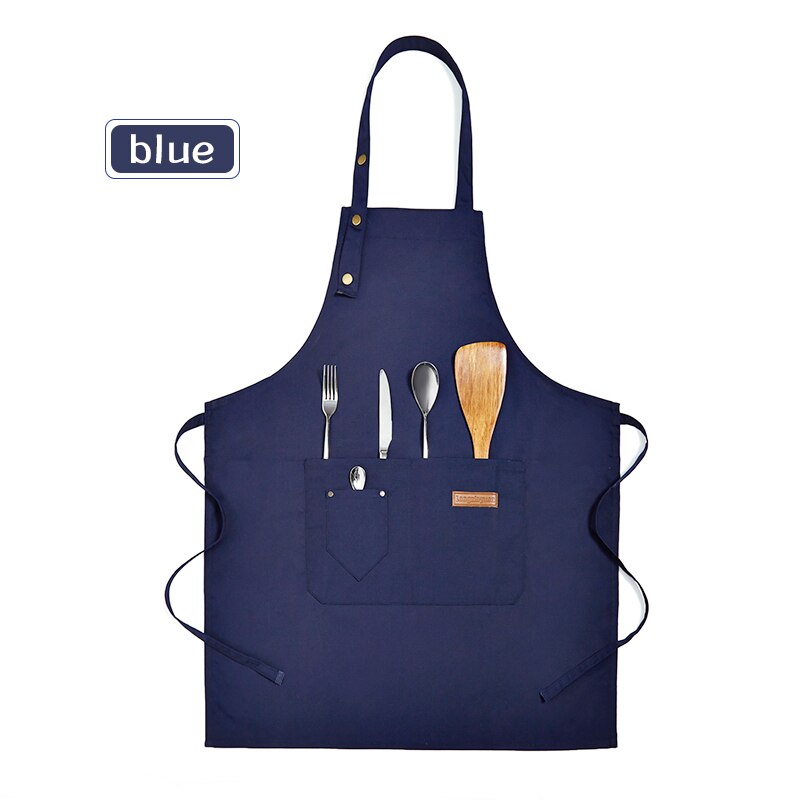 Tablier en toile réglable et résistant à l'usure, unisexe, pour chef, restaurant, barbecue, café, boulangerie, salon de coiffure, fleuriste, serveur: Bleu