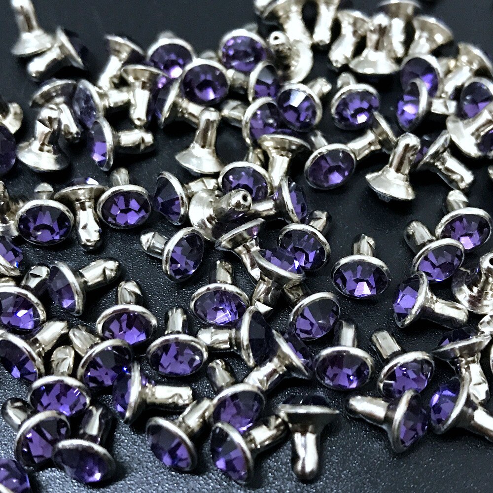 100Sets 6 Mm Tanzanite Paars Cz + + + Kristallen Rhinestone Klinknagels Zilveren Nailhead Paars Studs Fit Diy Maken Gratis