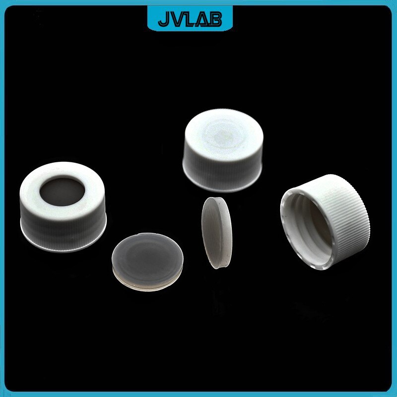 Produktbild von 100x EPA-Fläschchendeckel – 17mm Polypropylen Mit PTFE/Silikon-Septum, Für 10ml Probenfläschchen