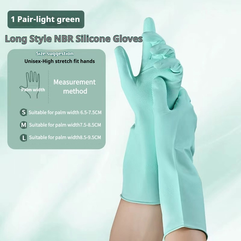 Guantes para lavar platos NBR, Extra largos, gruesos, antideslizantes, resistentes al desgaste, cocina, limpieza del hogar, lavado de coches, ropa, guantes de goma, 1 par: M / orange