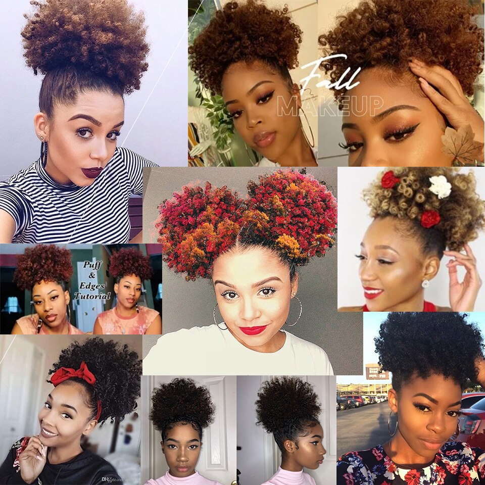 AISIBEAUTY Afro Puff Hair Short Kinky Curly Chignon Hair Extensions Synthetic Puff Afro Bun Wrap Drawstring Hairpiece for Women