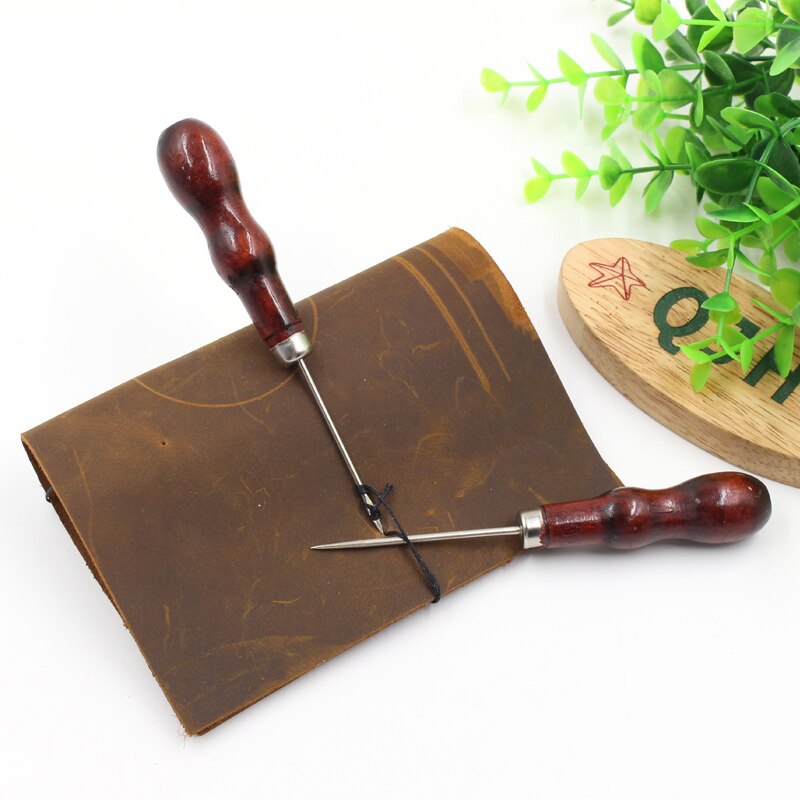 2pcs Leather Straight Awl Tip Hole Awl Leather Stitcher Sewing Drill Needle Hooks Leather Repairing Awls Leather Craft Tool Set