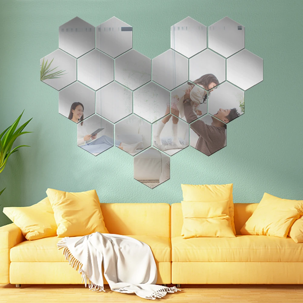 100/1 stücke Sechseckigen Acryl Spiegel Zauberstab Aufkleber Mini Spiegel Solide Paster Selbst-klebe Gold Silber Aufkleber Hause schlafzimmer Kunst Dekor