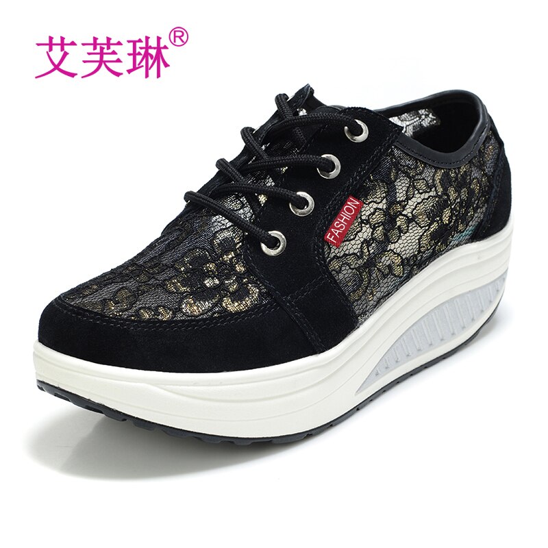 Height Increasing Sneakers Women - Lace Up Wedge Toning Shoes - Breathable Anti-Slip Fitness Workout