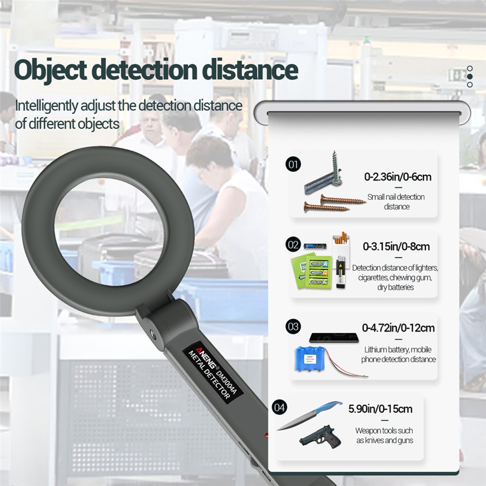 DM3004A 9V 6F22 Handheld Metal Detector High Sensitivity Scanner Security Adjustable Tracker With LED Alarm Buzzer