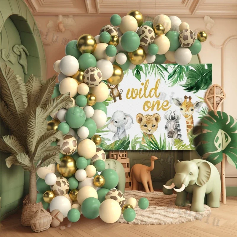Jungle Safari fête d'anniversaire Animal ballon guirlande arc Kit cerf motif enfant garçon bébé douche décoration Latex ballons fournitures
