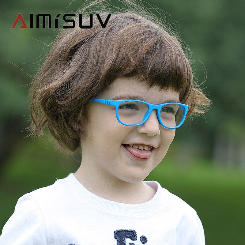 AIMISUV 2022 Ultralight TR90 Flexible Glasses Frame Kids Square Optical Silicone Clear Eyeglasses Children UV400