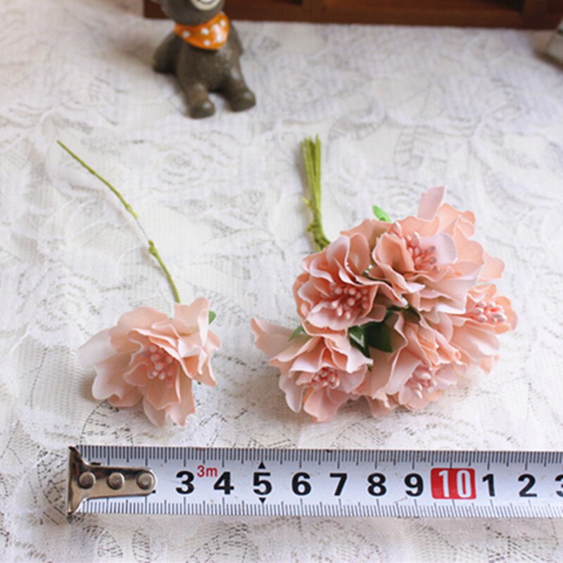 Mini Bouquet artificiel en soie rose 6 pièces/lot | Fleurs en papier pour décoration de mariage, fleurs pour Scrapbooking, boule de fleurs bricolage bon marché