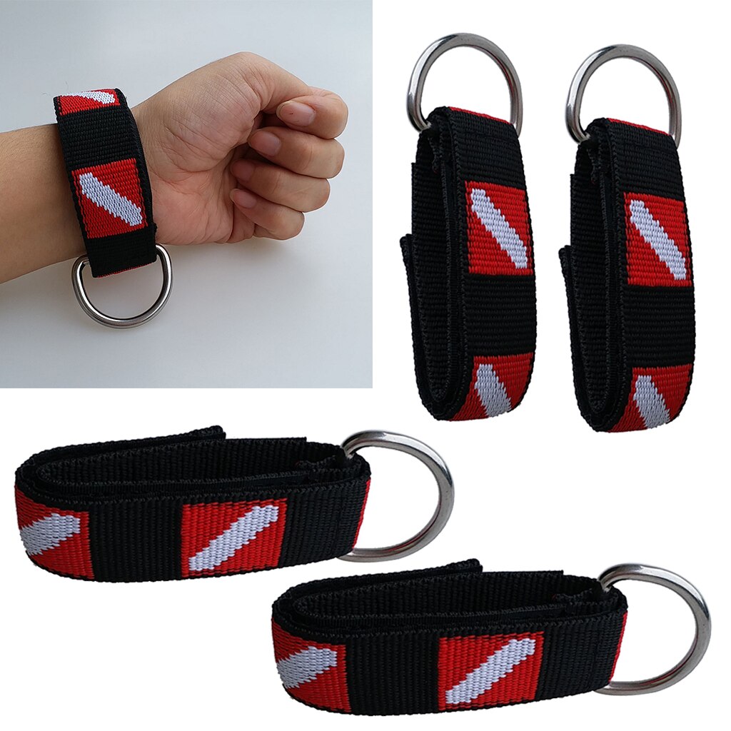 4 stück taucher-handschlaufe mit verstellbarem klettverschluss und d-ring aus edelstahl
