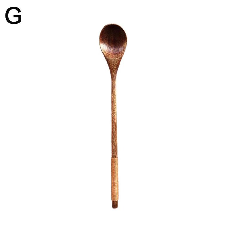 Japanese Style Wooden Soup Spoon With Long Straight Handle And Wide Mouth Sauce Soup Spoon Suitable For Picnic And Easy To Carry: G