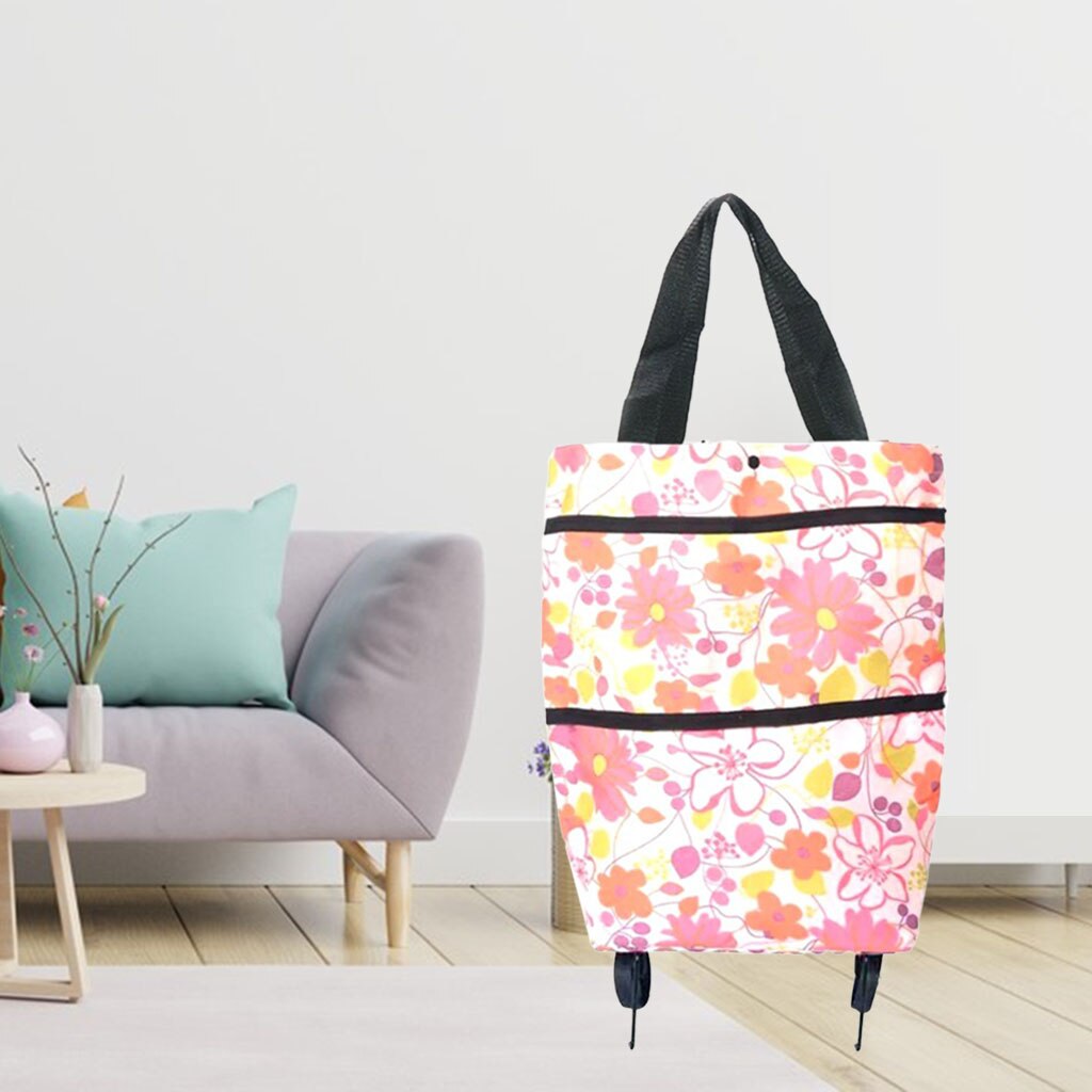 Light Weight Shopping Cart Storage with Wheels Printed Tidy Food Organizer Vegetables Bag Grocery Carts: Flower