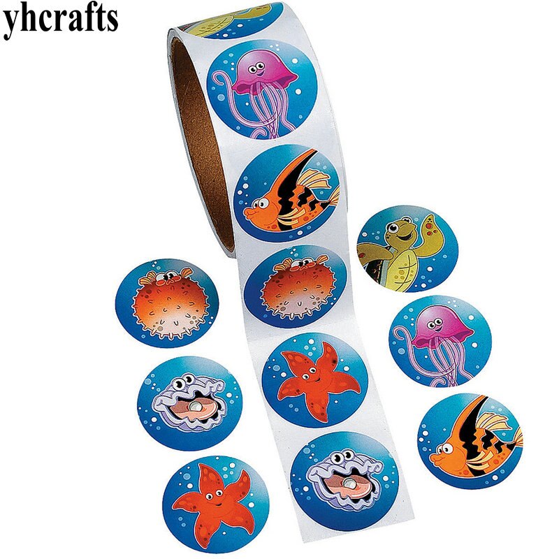 1 Roll(100PCS)/LOT. Dinosauro adesivo di carta carta per Bambini fai da te giocattolo kit Scrapbooking Del Mestiere materiale Scuola Materna artigianato regalo Di Compleanno 20 di disegno: 100PCS ocean animal