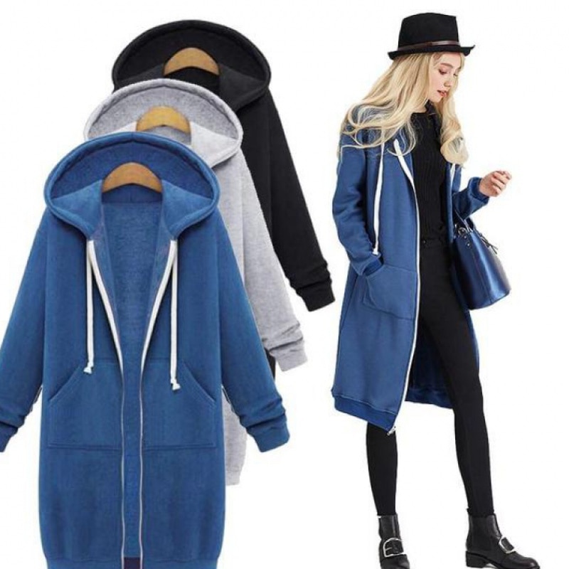 Plus size 5xl dames jas lange jas herfst casual winter capuchon jas dames trui dames vest rits jassen windjack