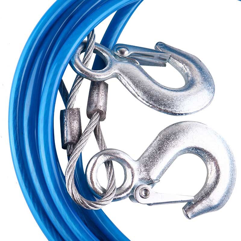 Heavy Duty Tow Ropes 4M 5 Tons Wire Cable High Strength Safety Hook Steel Wire Trailer Car Emergency Towing Rope
