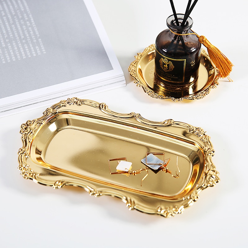 Gold Opslag Thee Lade Set Rvs Zilveren Cake Fruitschaal Sieraden Display Lade Bruiloft Dessertbord Voor Home Decor 1Pc