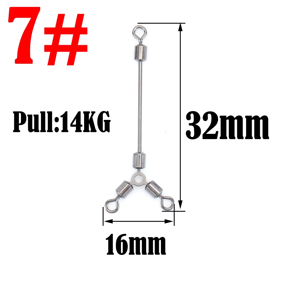 Rodamientos giratorios largos de 3 vías, anillos giratorios sólidos, Conector de gancho de acero giratorio, accesorios de gancho de pesca para barco de mar, 10 Uds.: 07