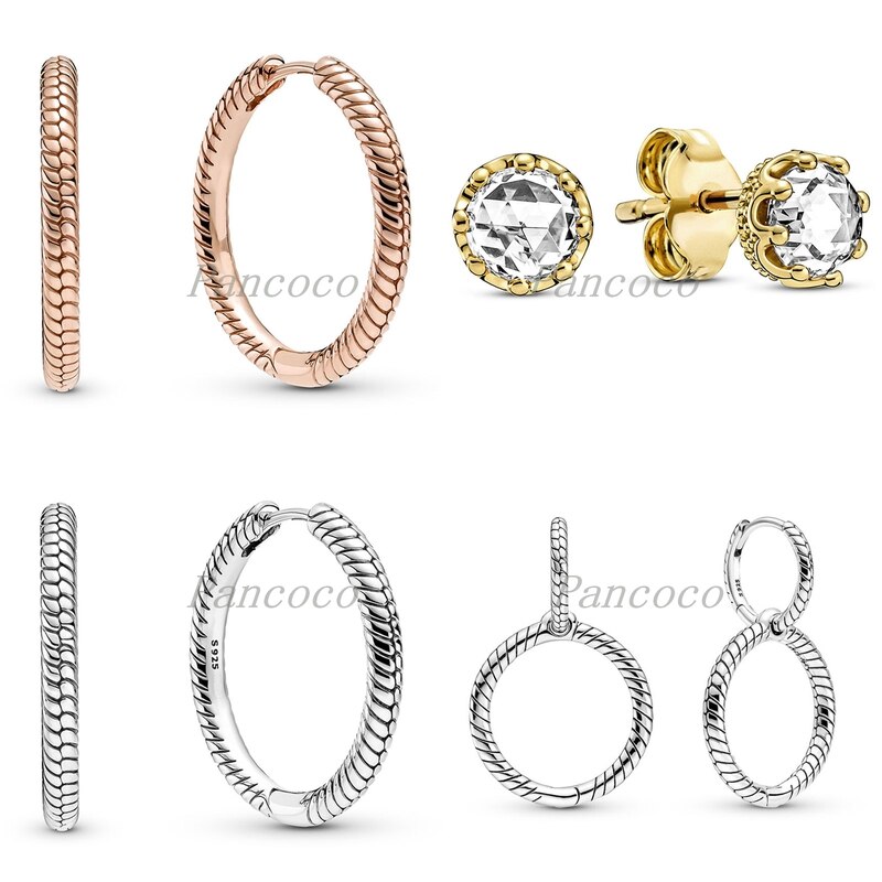Authentieke 925 Sterling Zilver Rose Goud Momenten Charm Stud Oorbellen Voor Vrouwen Wedding Mode-sieraden