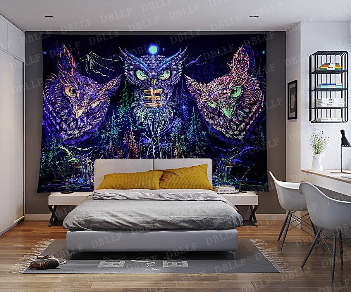 Atrapasueños de búhos psicodélicos, tapiz para colgar en la pared para sala de estar, dormitorio, bosque místico, bohemio, colorido