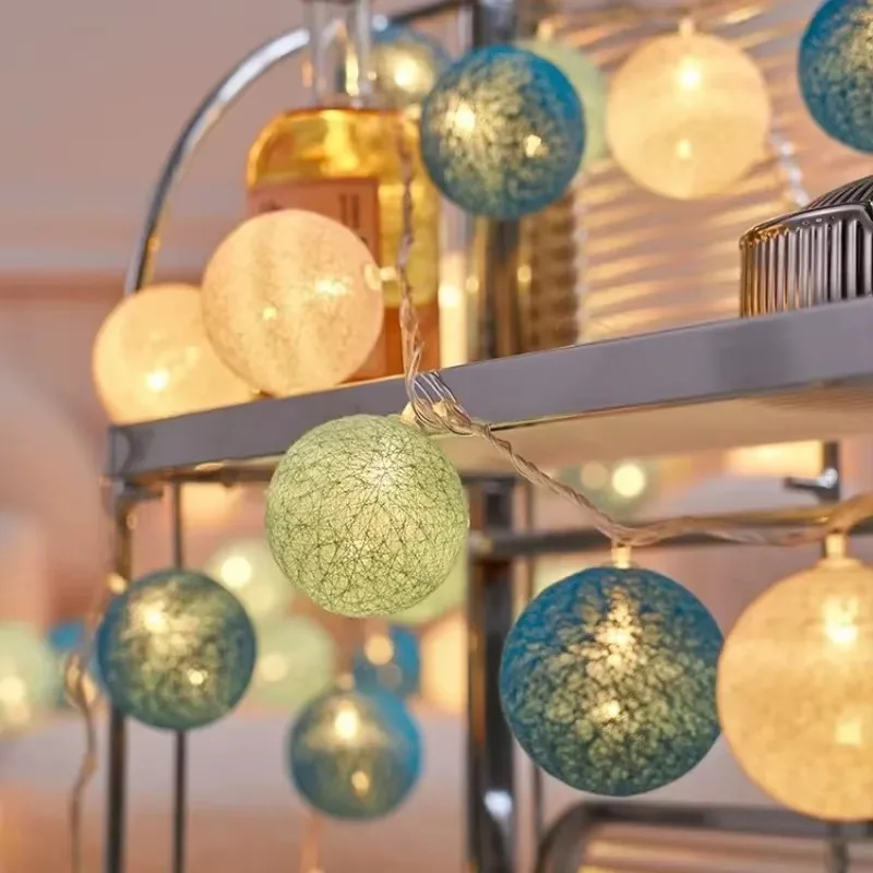 LED-Baumwollkugeln, Lichterkette, Laterne, batteriebetrieben oder USB-betrieben, für Hochzeit, Zuhause, Party, Ornament, Beleuchtung, Stacheln, Weihnachtsdekoration