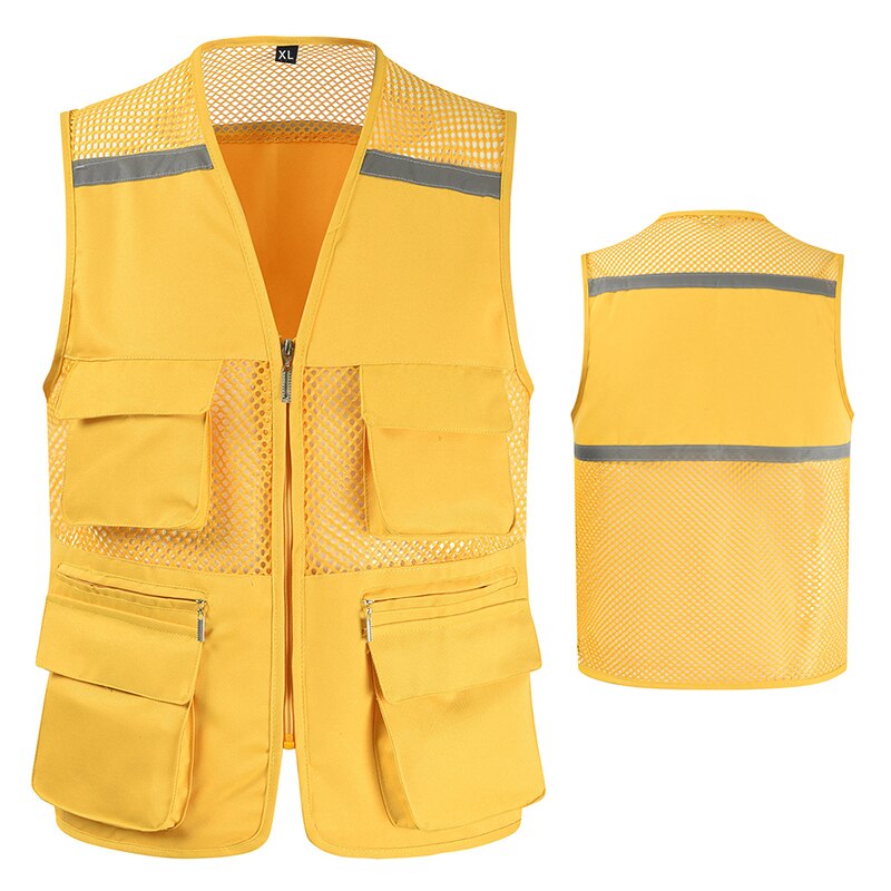 Blue Work Vest For Men With Pockets and Reflective Stripes Breathable Photography Vest