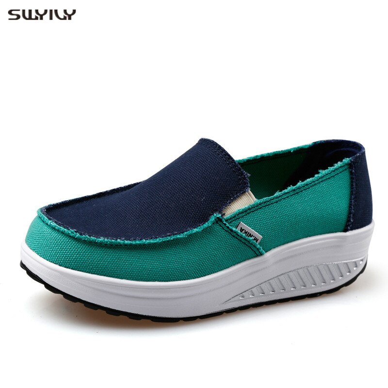 SWYIVY Sloping Heel Toning Shoes Sport Platform Sneakers Slip On Wedge Shoes Slimming Female Autumn Sneakers Lose Weight