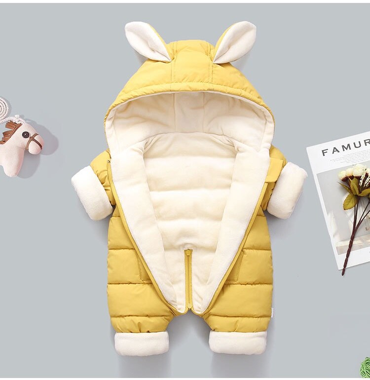 2021 ano novo inverno geral para nweborn bebê para baixo algodão engrossado roupas com capuz dos desenhos animados infantil menino menina macacão de natal: YELLOW / 24 m