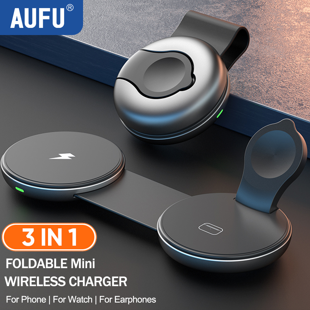 AUFU 3-in-1 draadloos laadstation Snel magnetisch opvouwbaar reisladerstation voor iPhone 16 15 14 Pro Apple Watch Airpods