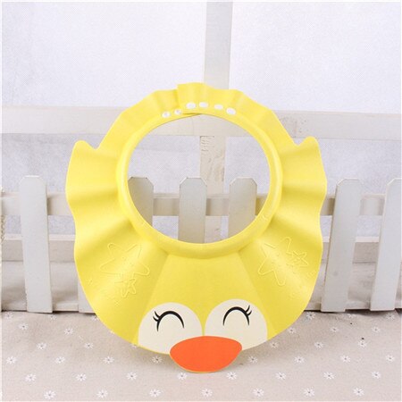 Baby tegneserie badehætte solid shampoo badehat justerbar hat småbørn børn vaske hår beskytter beskytter babypleje: Gul